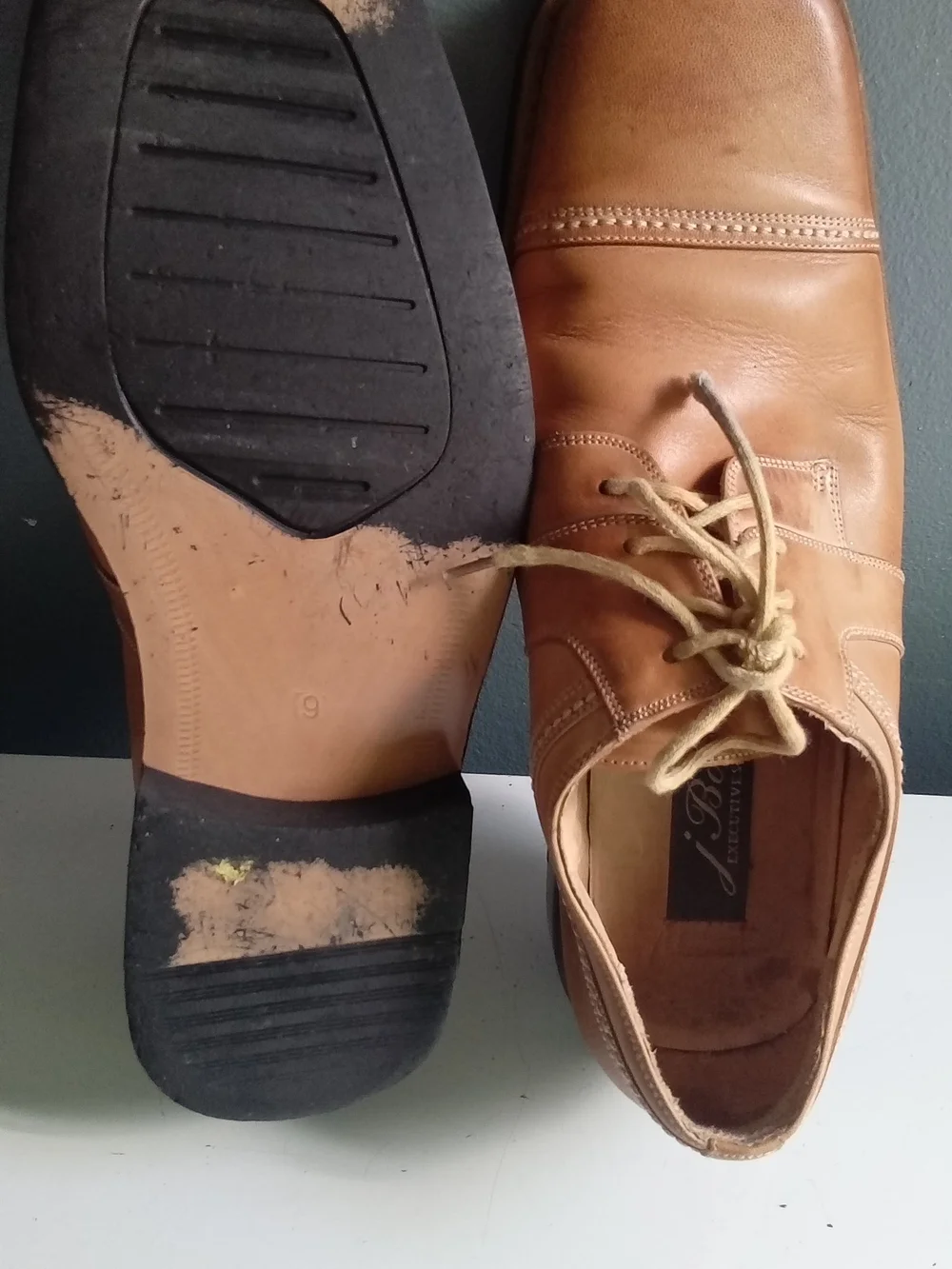 J Bosco Mens Tan Leather Cap Toe Dress Shoes Square Toe Lace Up Oxfords Size 9B